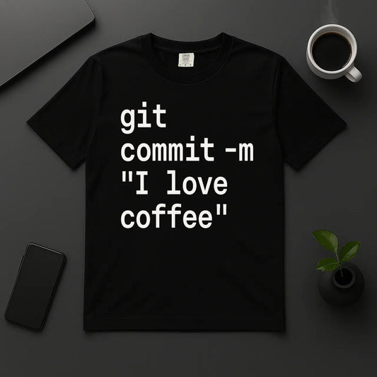 Git commit I love coffee programmer t-shirt black unisex cotton tee