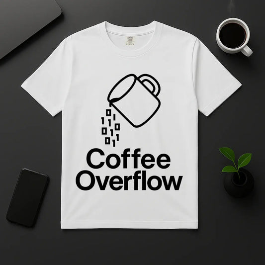 Geek coffee shirt for developers Coffee Overflow binary mug graphic white tee