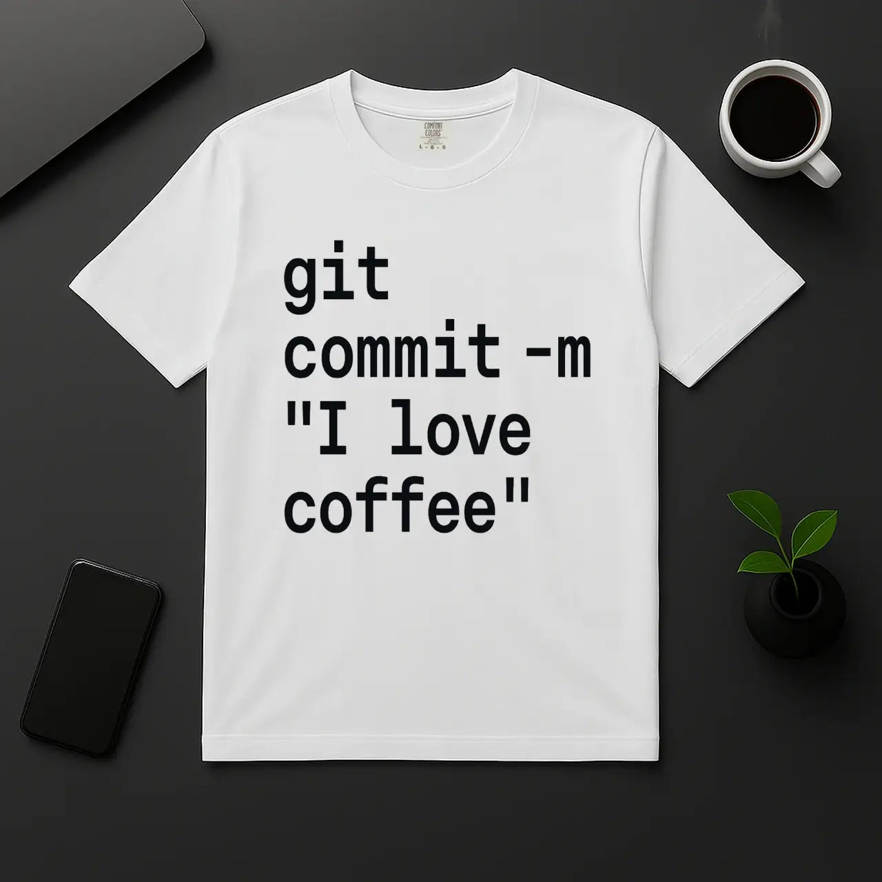 Funny coder shirt with git commit text white offee lover tee for developers