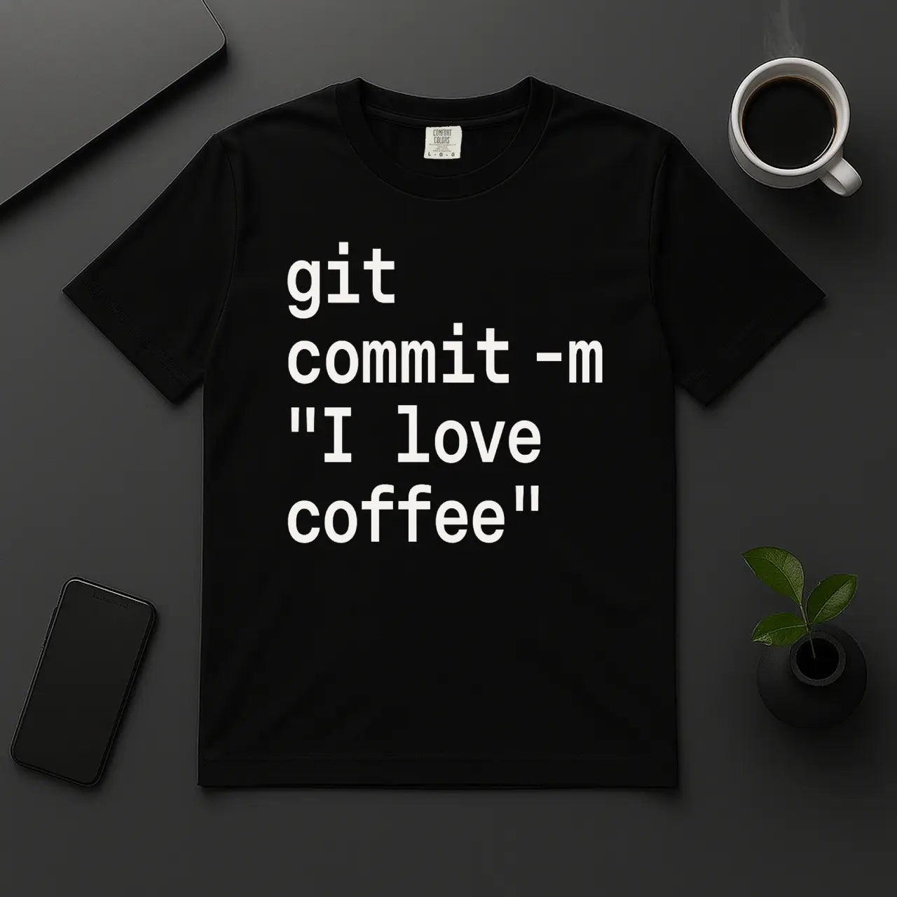 Git commit I love coffee programmer t-shirt black unisex cotton tee