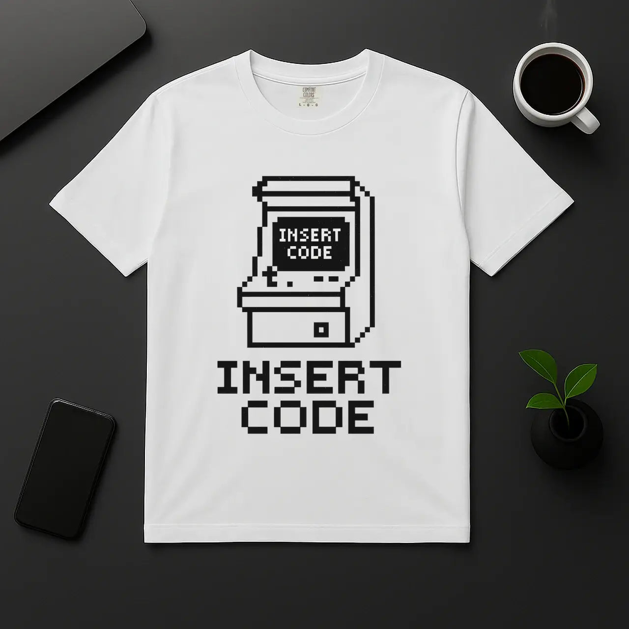Geek gaming and coder shirt with pixel arcade machine white unisex tee